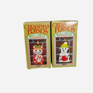 Vintage Giftco Christmas Friends Cat & Dog Wax Candle with Box